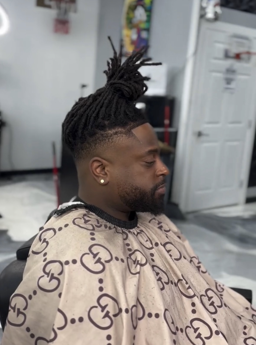 High top locs with skin fade and beard